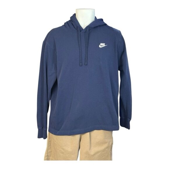 Nike Mens Long Sleeve Hoodie Sweatshirt~Size M~Navy Blue Athletic Gym Top~L12 31 - Picture 1 of 8